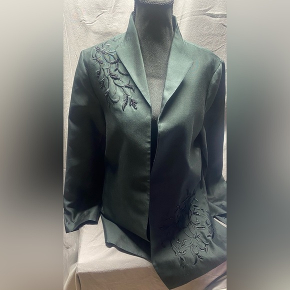 Victor Costa 100% Silk Beaded black open front blazer / jacket sz M oversized - Picture 1 of 16
